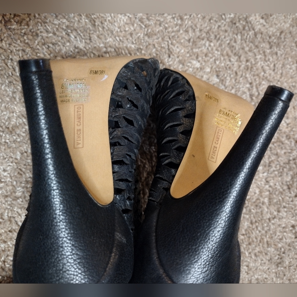 Vince Camuto Perforated Black Peep-Toe Zip Booties - Picture 8 of 13